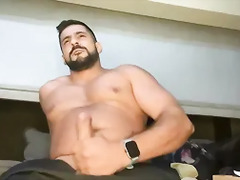Arab cumming twice in a row, touching his cock until he squirts a lot of cum